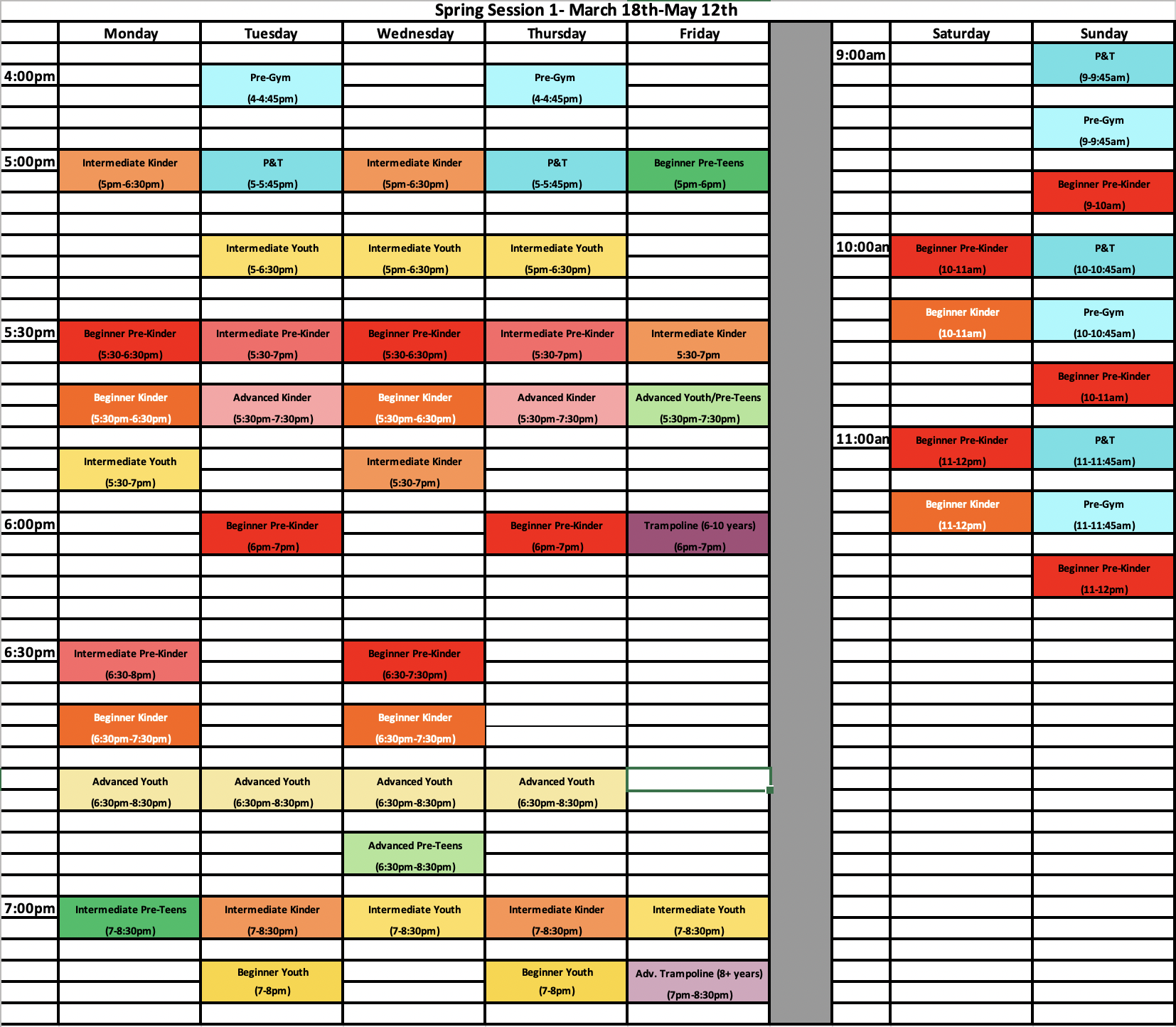 Spring1 2024 Schedule Jungle Gym Gymnastics